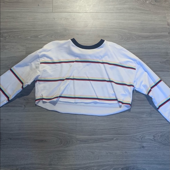 Rainbow striped white long sleeve crop top - Picture 1 of 1